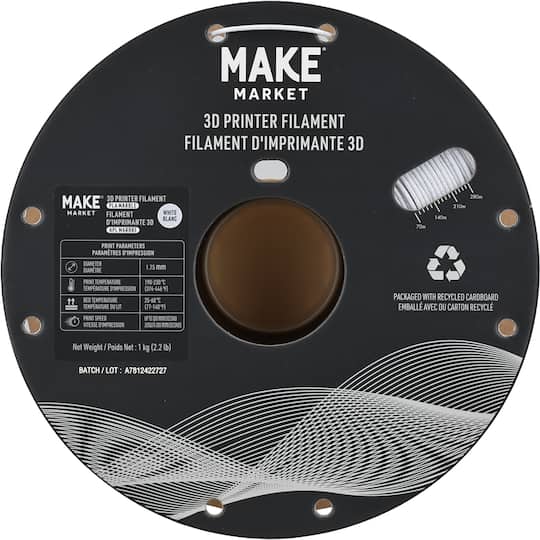 1.75mm White Marble PLA 3D Printer Filament, 2.2lb. by Make Market®